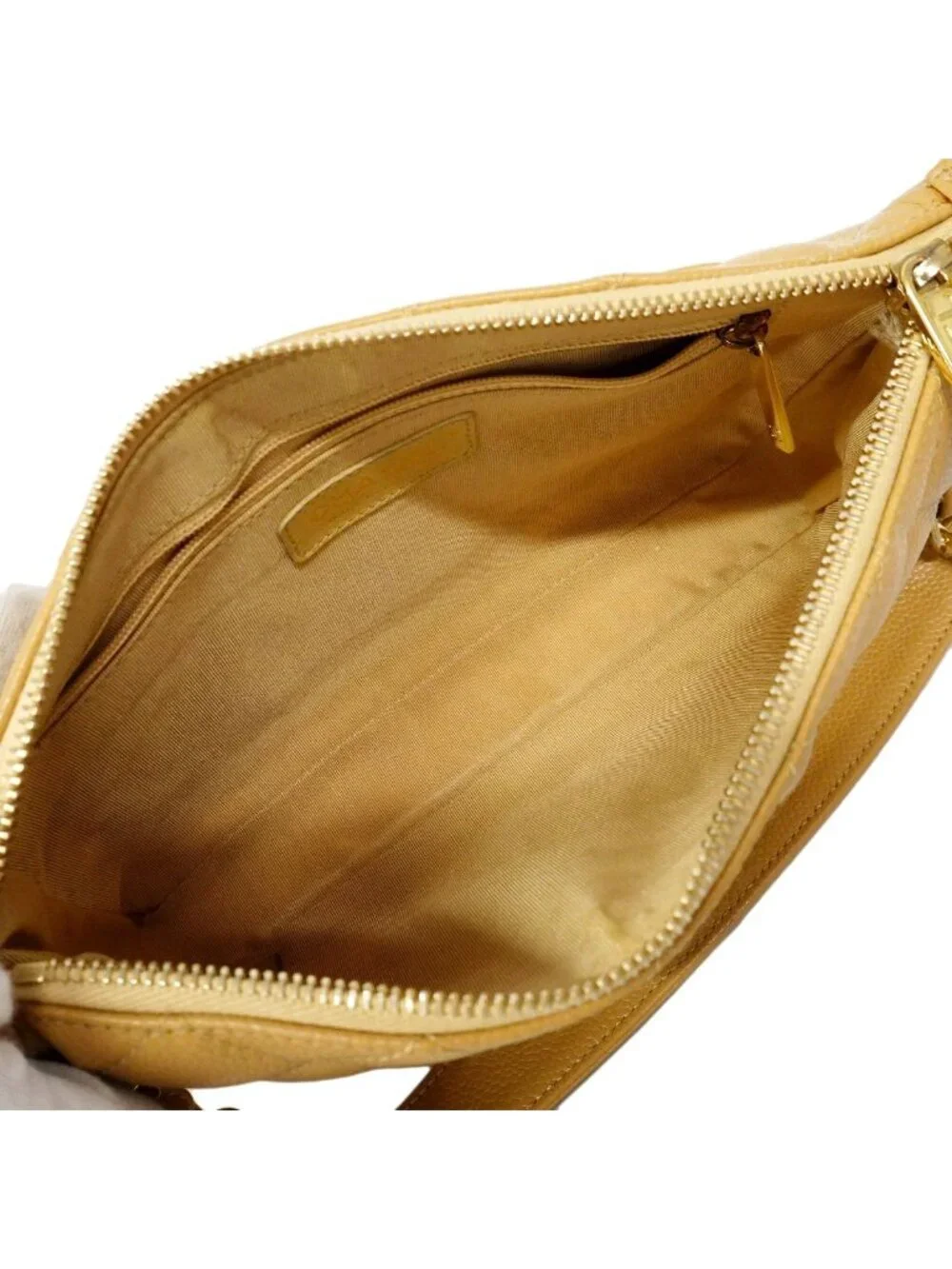 Chanel Shoulder Bag Quilted Caviar Leather Brown Gold